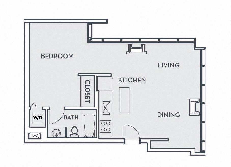 Floor plan for 1 bed, 1 bath, 786 sqft